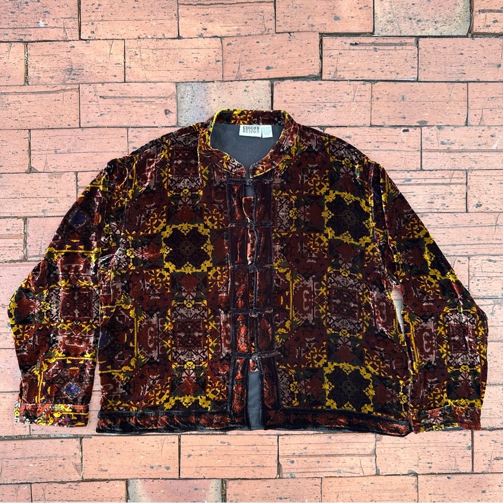 Chico’s Vintage 2000s Velvet Mandarin Inspired Light Jacket - Purple 3/X-Large